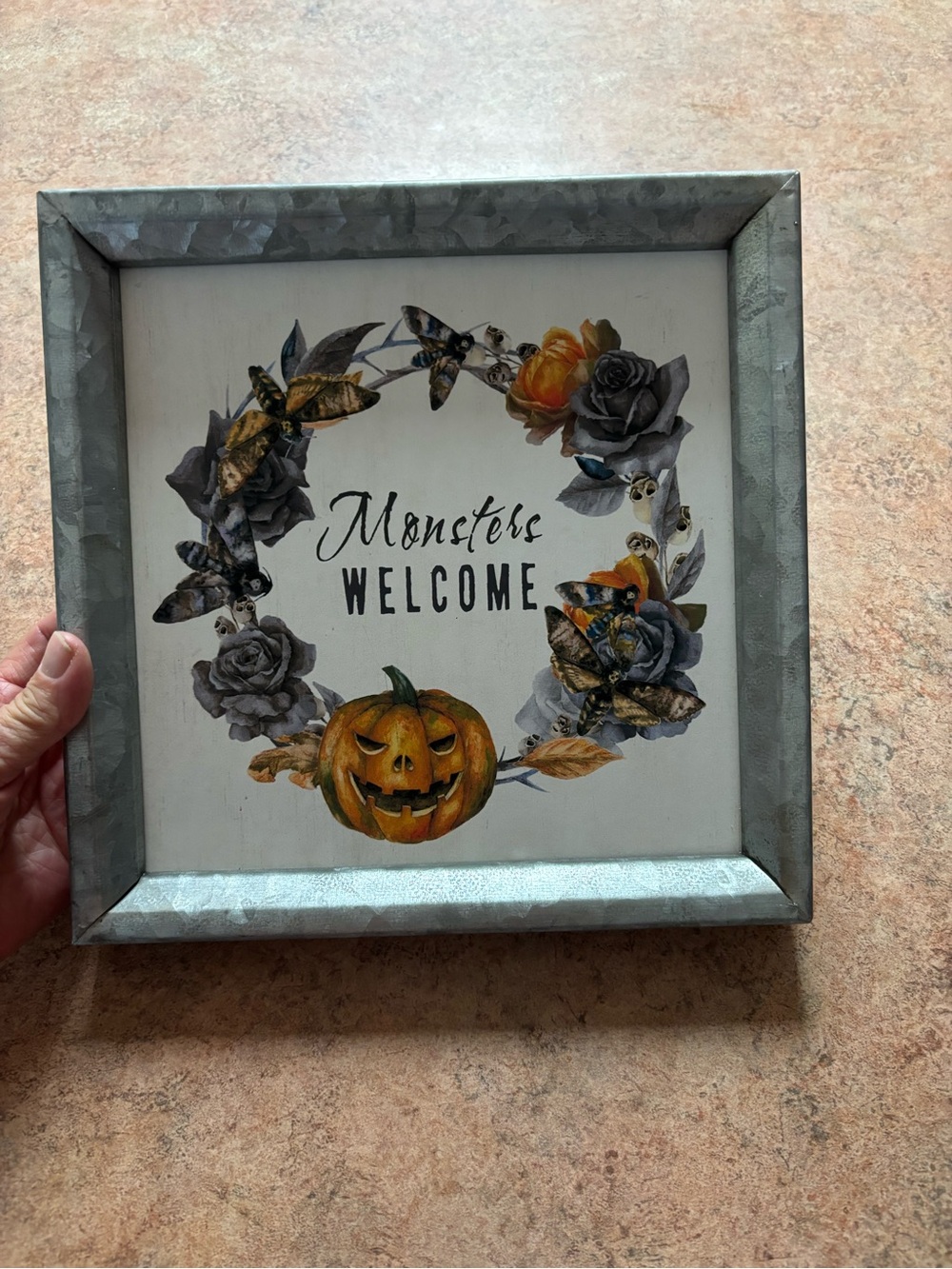 Monsters Welcome Halloween Wall Art - Gray Frame